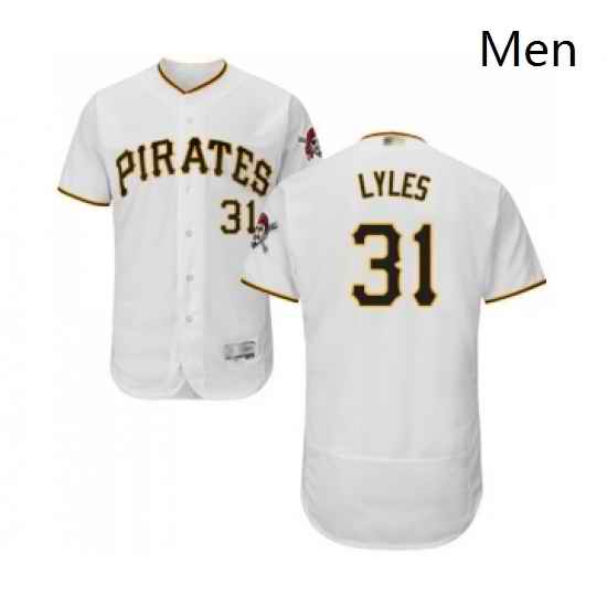 Mens Pittsburgh Pirates 31 Jordan Lyles White Home Flex Base Authentic Collection Baseball Jersey